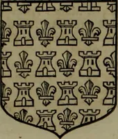 An illustration from Histoire généalogique et chronologique de la maison royale de France, des pairs, grands officiers de la couronne & de la maison du roy & des anciens barons du royaume : avec les qualitez, l'origine, le progrés & les armes de leurs familles; ensemble les statuts & le catalogue des chevaliers, commandeurs, & officiers de l'ordre du S. Esprit : le tovt dressé svr titres originaux, svr les registres des chartes du roy, du parlement, de la chambre des comptes, & du châtelet de Paris, cartulaires, manuscrits de la bibliotheque du roy, & d'autres cabinets curieux (1726)