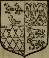 An illustration from Histoire généalogique et chronologique de la maison royale de France, des pairs, grands officiers de la couronne & de la maison du roy & des anciens barons du royaume : avec les qualitez, l'origine, le progrés & les armes de leurs familles; ensemble les statuts & le catalogue des chevaliers, commandeurs, & officiers de l'ordre du S. Esprit : le tovt dressé svr titres originaux, svr les registres des chartes du roy, du parlement, de la chambre des comptes, & du châtelet de Paris, cartulaires, manuscrits de la bibliotheque du roy, & d'autres cabinets curieux (1726)