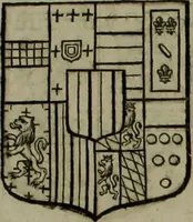 An illustration from Histoire généalogique et chronologique de la maison royale de France, des pairs, grands officiers de la couronne & de la maison du roy & des anciens barons du royaume : avec les qualitez, l'origine, le progrés & les armes de leurs familles; ensemble les statuts & le catalogue des chevaliers, commandeurs, & officiers de l'ordre du S. Esprit : le tovt dressé svr titres originaux, svr les registres des chartes du roy, du parlement, de la chambre des comptes, & du châtelet de Paris, cartulaires, manuscrits de la bibliotheque du roy, & d'autres cabinets curieux (1726)