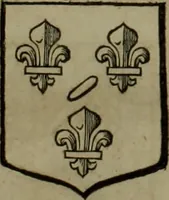An illustration from Histoire généalogique et chronologique de la maison royale de France, des pairs, grands officiers de la couronne & de la maison du roy & des anciens barons du royaume : avec les qualitez, l'origine, le progrés & les armes de leurs familles; ensemble les statuts & le catalogue des chevaliers, commandeurs, & officiers de l'ordre du S. Esprit : le tovt dressé svr titres originaux, svr les registres des chartes du roy, du parlement, de la chambre des comptes, & du châtelet de Paris, cartulaires, manuscrits de la bibliotheque du roy, & d'autres cabinets curieux (1726)