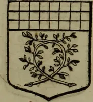 An illustration from Histoire généalogique et chronologique de la maison royale de France, des pairs, grands officiers de la couronne & de la maison du roy & des anciens barons du royaume : avec les qualitez, l'origine, le progrés & les armes de leurs familles; ensemble les statuts & le catalogue des chevaliers, commandeurs, & officiers de l'ordre du S. Esprit : le tovt dressé svr titres originaux, svr les registres des chartes du roy, du parlement, de la chambre des comptes, & du châtelet de Paris, cartulaires, manuscrits de la bibliotheque du roy, & d'autres cabinets curieux (1726)