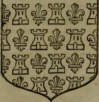 An illustration from Histoire généalogique et chronologique de la maison royale de France, des pairs, grands officiers de la couronne & de la maison du roy & des anciens barons du royaume : avec les qualitez, l'origine, le progrés & les armes de leurs familles; ensemble les statuts & le catalogue des chevaliers, commandeurs, & officiers de l'ordre du S. Esprit : le tovt dressé svr titres originaux, svr les registres des chartes du roy, du parlement, de la chambre des comptes, & du châtelet de Paris, cartulaires, manuscrits de la bibliotheque du roy, & d'autres cabinets curieux (1726)