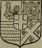 An illustration from Histoire généalogique et chronologique de la maison royale de France, des pairs, grands officiers de la couronne & de la maison du roy & des anciens barons du royaume : avec les qualitez, l'origine, le progrés & les armes de leurs familles; ensemble les statuts & le catalogue des chevaliers, commandeurs, & officiers de l'ordre du S. Esprit : le tovt dressé svr titres originaux, svr les registres des chartes du roy, du parlement, de la chambre des comptes, & du châtelet de Paris, cartulaires, manuscrits de la bibliotheque du roy, & d'autres cabinets curieux (1726)