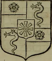 An illustration from Histoire généalogique et chronologique de la maison royale de France, des pairs, grands officiers de la couronne & de la maison du roy & des anciens barons du royaume : avec les qualitez, l'origine, le progrés & les armes de leurs familles; ensemble les statuts & le catalogue des chevaliers, commandeurs, & officiers de l'ordre du S. Esprit : le tovt dressé svr titres originaux, svr les registres des chartes du roy, du parlement, de la chambre des comptes, & du châtelet de Paris, cartulaires, manuscrits de la bibliotheque du roy, & d'autres cabinets curieux (1726)