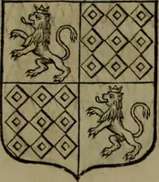 An illustration from Histoire généalogique et chronologique de la maison royale de France, des pairs, grands officiers de la couronne & de la maison du roy & des anciens barons du royaume : avec les qualitez, l'origine, le progrés & les armes de leurs familles; ensemble les statuts & le catalogue des chevaliers, commandeurs, & officiers de l'ordre du S. Esprit : le tovt dressé svr titres originaux, svr les registres des chartes du roy, du parlement, de la chambre des comptes, & du châtelet de Paris, cartulaires, manuscrits de la bibliotheque du roy, & d'autres cabinets curieux (1726)