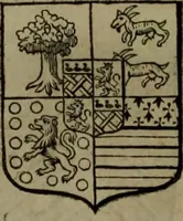 An illustration from Histoire généalogique et chronologique de la maison royale de France, des pairs, grands officiers de la couronne & de la maison du roy & des anciens barons du royaume : avec les qualitez, l'origine, le progrés & les armes de leurs familles; ensemble les statuts & le catalogue des chevaliers, commandeurs, & officiers de l'ordre du S. Esprit : le tovt dressé svr titres originaux, svr les registres des chartes du roy, du parlement, de la chambre des comptes, & du châtelet de Paris, cartulaires, manuscrits de la bibliotheque du roy, & d'autres cabinets curieux (1726)