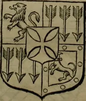 An illustration from Histoire généalogique et chronologique de la maison royale de France, des pairs, grands officiers de la couronne & de la maison du roy & des anciens barons du royaume : avec les qualitez, l'origine, le progrés & les armes de leurs familles; ensemble les statuts & le catalogue des chevaliers, commandeurs, & officiers de l'ordre du S. Esprit : le tovt dressé svr titres originaux, svr les registres des chartes du roy, du parlement, de la chambre des comptes, & du châtelet de Paris, cartulaires, manuscrits de la bibliotheque du roy, & d'autres cabinets curieux (1726)