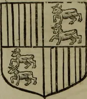 An illustration from Histoire généalogique et chronologique de la maison royale de France, des pairs, grands officiers de la couronne & de la maison du roy & des anciens barons du royaume : avec les qualitez, l'origine, le progrés & les armes de leurs familles; ensemble les statuts & le catalogue des chevaliers, commandeurs, & officiers de l'ordre du S. Esprit : le tovt dressé svr titres originaux, svr les registres des chartes du roy, du parlement, de la chambre des comptes, & du châtelet de Paris, cartulaires, manuscrits de la bibliotheque du roy, & d'autres cabinets curieux (1726)