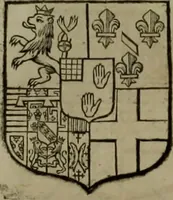 An illustration from Histoire généalogique et chronologique de la maison royale de France, des pairs, grands officiers de la couronne & de la maison du roy & des anciens barons du royaume : avec les qualitez, l'origine, le progrés & les armes de leurs familles; ensemble les statuts & le catalogue des chevaliers, commandeurs, & officiers de l'ordre du S. Esprit : le tovt dressé svr titres originaux, svr les registres des chartes du roy, du parlement, de la chambre des comptes, & du châtelet de Paris, cartulaires, manuscrits de la bibliotheque du roy, & d'autres cabinets curieux (1726)