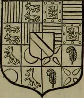 An illustration from Histoire généalogique et chronologique de la maison royale de France, des pairs, grands officiers de la couronne & de la maison du roy & des anciens barons du royaume : avec les qualitez, l'origine, le progrés & les armes de leurs familles; ensemble les statuts & le catalogue des chevaliers, commandeurs, & officiers de l'ordre du S. Esprit : le tovt dressé svr titres originaux, svr les registres des chartes du roy, du parlement, de la chambre des comptes, & du châtelet de Paris, cartulaires, manuscrits de la bibliotheque du roy, & d'autres cabinets curieux (1726)