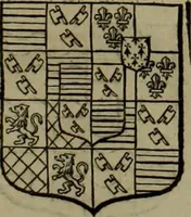 An illustration from Histoire généalogique et chronologique de la maison royale de France, des pairs, grands officiers de la couronne & de la maison du roy & des anciens barons du royaume : avec les qualitez, l'origine, le progrés & les armes de leurs familles; ensemble les statuts & le catalogue des chevaliers, commandeurs, & officiers de l'ordre du S. Esprit : le tovt dressé svr titres originaux, svr les registres des chartes du roy, du parlement, de la chambre des comptes, & du châtelet de Paris, cartulaires, manuscrits de la bibliotheque du roy, & d'autres cabinets curieux (1726)