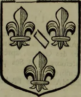 An illustration from Histoire généalogique et chronologique de la maison royale de France, des pairs, grands officiers de la couronne & de la maison du roy & des anciens barons du royaume : avec les qualitez, l'origine, le progrés & les armes de leurs familles; ensemble les statuts & le catalogue des chevaliers, commandeurs, & officiers de l'ordre du S. Esprit : le tovt dressé svr titres originaux, svr les registres des chartes du roy, du parlement, de la chambre des comptes, & du châtelet de Paris, cartulaires, manuscrits de la bibliotheque du roy, & d'autres cabinets curieux (1726)