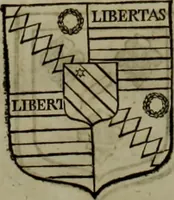 An illustration from Histoire généalogique et chronologique de la maison royale de France, des pairs, grands officiers de la couronne & de la maison du roy & des anciens barons du royaume : avec les qualitez, l'origine, le progrés & les armes de leurs familles; ensemble les statuts & le catalogue des chevaliers, commandeurs, & officiers de l'ordre du S. Esprit : le tovt dressé svr titres originaux, svr les registres des chartes du roy, du parlement, de la chambre des comptes, & du châtelet de Paris, cartulaires, manuscrits de la bibliotheque du roy, & d'autres cabinets curieux (1726)
