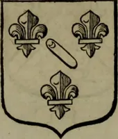 An illustration from Histoire généalogique et chronologique de la maison royale de France, des pairs, grands officiers de la couronne & de la maison du roy & des anciens barons du royaume : avec les qualitez, l'origine, le progrés & les armes de leurs familles; ensemble les statuts & le catalogue des chevaliers, commandeurs, & officiers de l'ordre du S. Esprit : le tovt dressé svr titres originaux, svr les registres des chartes du roy, du parlement, de la chambre des comptes, & du châtelet de Paris, cartulaires, manuscrits de la bibliotheque du roy, & d'autres cabinets curieux (1726)