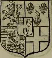 An illustration from Histoire généalogique et chronologique de la maison royale de France, des pairs, grands officiers de la couronne & de la maison du roy & des anciens barons du royaume : avec les qualitez, l'origine, le progrés & les armes de leurs familles; ensemble les statuts & le catalogue des chevaliers, commandeurs, & officiers de l'ordre du S. Esprit : le tovt dressé svr titres originaux, svr les registres des chartes du roy, du parlement, de la chambre des comptes, & du châtelet de Paris, cartulaires, manuscrits de la bibliotheque du roy, & d'autres cabinets curieux (1726)