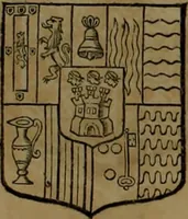 An illustration from Histoire généalogique et chronologique de la maison royale de France, des pairs, grands officiers de la couronne & de la maison du roy & des anciens barons du royaume : avec les qualitez, l'origine, le progrés & les armes de leurs familles; ensemble les statuts & le catalogue des chevaliers, commandeurs, & officiers de l'ordre du S. Esprit : le tovt dressé svr titres originaux, svr les registres des chartes du roy, du parlement, de la chambre des comptes, & du châtelet de Paris, cartulaires, manuscrits de la bibliotheque du roy, & d'autres cabinets curieux (1726)