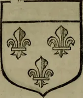 An illustration from Histoire généalogique et chronologique de la maison royale de France, des pairs, grands officiers de la couronne & de la maison du roy & des anciens barons du royaume : avec les qualitez, l'origine, le progrés & les armes de leurs familles; ensemble les statuts & le catalogue des chevaliers, commandeurs, & officiers de l'ordre du S. Esprit : le tovt dressé svr titres originaux, svr les registres des chartes du roy, du parlement, de la chambre des comptes, & du châtelet de Paris, cartulaires, manuscrits de la bibliotheque du roy, & d'autres cabinets curieux (1726)