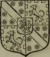 An illustration from Histoire généalogique et chronologique de la maison royale de France, des pairs, grands officiers de la couronne & de la maison du roy & des anciens barons du royaume : avec les qualitez, l'origine, le progrés & les armes de leurs familles; ensemble les statuts & le catalogue des chevaliers, commandeurs, & officiers de l'ordre du S. Esprit : le tovt dressé svr titres originaux, svr les registres des chartes du roy, du parlement, de la chambre des comptes, & du châtelet de Paris, cartulaires, manuscrits de la bibliotheque du roy, & d'autres cabinets curieux (1726)
