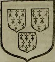 An illustration from Histoire généalogique et chronologique de la maison royale de France, des pairs, grands officiers de la couronne & de la maison du roy & des anciens barons du royaume : avec les qualitez, l'origine, le progrés & les armes de leurs familles; ensemble les statuts & le catalogue des chevaliers, commandeurs, & officiers de l'ordre du S. Esprit : le tovt dressé svr titres originaux, svr les registres des chartes du roy, du parlement, de la chambre des comptes, & du châtelet de Paris, cartulaires, manuscrits de la bibliotheque du roy, & d'autres cabinets curieux (1726)