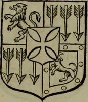An illustration from Histoire généalogique et chronologique de la maison royale de France, des pairs, grands officiers de la couronne & de la maison du roy & des anciens barons du royaume : avec les qualitez, l'origine, le progrés & les armes de leurs familles; ensemble les statuts & le catalogue des chevaliers, commandeurs, & officiers de l'ordre du S. Esprit : le tovt dressé svr titres originaux, svr les registres des chartes du roy, du parlement, de la chambre des comptes, & du châtelet de Paris, cartulaires, manuscrits de la bibliotheque du roy, & d'autres cabinets curieux (1726)