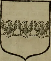 An illustration from Histoire généalogique et chronologique de la maison royale de France, des pairs, grands officiers de la couronne & de la maison du roy & des anciens barons du royaume : avec les qualitez, l'origine, le progrés & les armes de leurs familles; ensemble les statuts & le catalogue des chevaliers, commandeurs, & officiers de l'ordre du S. Esprit : le tovt dressé svr titres originaux, svr les registres des chartes du roy, du parlement, de la chambre des comptes, & du châtelet de Paris, cartulaires, manuscrits de la bibliotheque du roy, & d'autres cabinets curieux (1726)