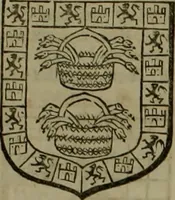 An illustration from Histoire généalogique et chronologique de la maison royale de France, des pairs, grands officiers de la couronne & de la maison du roy & des anciens barons du royaume : avec les qualitez, l'origine, le progrés & les armes de leurs familles; ensemble les statuts & le catalogue des chevaliers, commandeurs, & officiers de l'ordre du S. Esprit : le tovt dressé svr titres originaux, svr les registres des chartes du roy, du parlement, de la chambre des comptes, & du châtelet de Paris, cartulaires, manuscrits de la bibliotheque du roy, & d'autres cabinets curieux (1726)