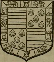 An illustration from Histoire généalogique et chronologique de la maison royale de France, des pairs, grands officiers de la couronne & de la maison du roy & des anciens barons du royaume : avec les qualitez, l'origine, le progrés & les armes de leurs familles; ensemble les statuts & le catalogue des chevaliers, commandeurs, & officiers de l'ordre du S. Esprit : le tovt dressé svr titres originaux, svr les registres des chartes du roy, du parlement, de la chambre des comptes, & du châtelet de Paris, cartulaires, manuscrits de la bibliotheque du roy, & d'autres cabinets curieux (1726)