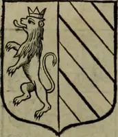An illustration from Histoire généalogique et chronologique de la maison royale de France, des pairs, grands officiers de la couronne & de la maison du roy & des anciens barons du royaume : avec les qualitez, l'origine, le progrés & les armes de leurs familles; ensemble les statuts & le catalogue des chevaliers, commandeurs, & officiers de l'ordre du S. Esprit : le tovt dressé svr titres originaux, svr les registres des chartes du roy, du parlement, de la chambre des comptes, & du châtelet de Paris, cartulaires, manuscrits de la bibliotheque du roy, & d'autres cabinets curieux (1726)
