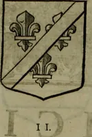 An illustration from Histoire généalogique et chronologique de la maison royale de France, des pairs, grands officiers de la couronne & de la maison du roy & des anciens barons du royaume : avec les qualitez, l'origine, le progrés & les armes de leurs familles; ensemble les statuts & le catalogue des chevaliers, commandeurs, & officiers de l'ordre du S. Esprit : le tovt dressé svr titres originaux, svr les registres des chartes du roy, du parlement, de la chambre des comptes, & du châtelet de Paris, cartulaires, manuscrits de la bibliotheque du roy, & d'autres cabinets curieux (1726)