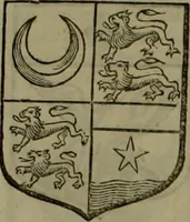 An illustration from Histoire généalogique et chronologique de la maison royale de France, des pairs, grands officiers de la couronne & de la maison du roy & des anciens barons du royaume : avec les qualitez, l'origine, le progrés & les armes de leurs familles; ensemble les statuts & le catalogue des chevaliers, commandeurs, & officiers de l'ordre du S. Esprit : le tovt dressé svr titres originaux, svr les registres des chartes du roy, du parlement, de la chambre des comptes, & du châtelet de Paris, cartulaires, manuscrits de la bibliotheque du roy, & d'autres cabinets curieux (1726)