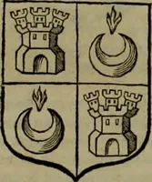An illustration from Histoire généalogique et chronologique de la maison royale de France, des pairs, grands officiers de la couronne & de la maison du roy & des anciens barons du royaume : avec les qualitez, l'origine, le progrés & les armes de leurs familles; ensemble les statuts & le catalogue des chevaliers, commandeurs, & officiers de l'ordre du S. Esprit : le tovt dressé svr titres originaux, svr les registres des chartes du roy, du parlement, de la chambre des comptes, & du châtelet de Paris, cartulaires, manuscrits de la bibliotheque du roy, & d'autres cabinets curieux (1726)