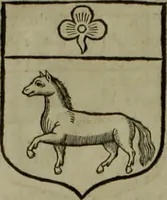 An illustration from Histoire généalogique et chronologique de la maison royale de France, des pairs, grands officiers de la couronne & de la maison du roy & des anciens barons du royaume : avec les qualitez, l'origine, le progrés & les armes de leurs familles; ensemble les statuts & le catalogue des chevaliers, commandeurs, & officiers de l'ordre du S. Esprit : le tovt dressé svr titres originaux, svr les registres des chartes du roy, du parlement, de la chambre des comptes, & du châtelet de Paris, cartulaires, manuscrits de la bibliotheque du roy, & d'autres cabinets curieux (1726)