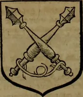 An illustration from Histoire généalogique et chronologique de la maison royale de France, des pairs, grands officiers de la couronne & de la maison du roy & des anciens barons du royaume : avec les qualitez, l'origine, le progrés & les armes de leurs familles; ensemble les statuts & le catalogue des chevaliers, commandeurs, & officiers de l'ordre du S. Esprit : le tovt dressé svr titres originaux, svr les registres des chartes du roy, du parlement, de la chambre des comptes, & du châtelet de Paris, cartulaires, manuscrits de la bibliotheque du roy, & d'autres cabinets curieux (1726)