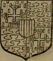 An illustration from Histoire généalogique et chronologique de la maison royale de France, des pairs, grands officiers de la couronne & de la maison du roy & des anciens barons du royaume : avec les qualitez, l'origine, le progrés & les armes de leurs familles; ensemble les statuts & le catalogue des chevaliers, commandeurs, & officiers de l'ordre du S. Esprit : le tovt dressé svr titres originaux, svr les registres des chartes du roy, du parlement, de la chambre des comptes, & du châtelet de Paris, cartulaires, manuscrits de la bibliotheque du roy, & d'autres cabinets curieux (1726)