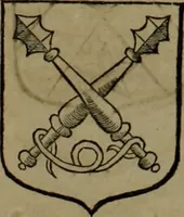 An illustration from Histoire généalogique et chronologique de la maison royale de France, des pairs, grands officiers de la couronne & de la maison du roy & des anciens barons du royaume : avec les qualitez, l'origine, le progrés & les armes de leurs familles; ensemble les statuts & le catalogue des chevaliers, commandeurs, & officiers de l'ordre du S. Esprit : le tovt dressé svr titres originaux, svr les registres des chartes du roy, du parlement, de la chambre des comptes, & du châtelet de Paris, cartulaires, manuscrits de la bibliotheque du roy, & d'autres cabinets curieux (1726)