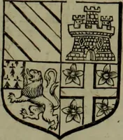 An illustration from Histoire généalogique et chronologique de la maison royale de France, des pairs, grands officiers de la couronne & de la maison du roy & des anciens barons du royaume : avec les qualitez, l'origine, le progrés & les armes de leurs familles; ensemble les statuts & le catalogue des chevaliers, commandeurs, & officiers de l'ordre du S. Esprit : le tovt dressé svr titres originaux, svr les registres des chartes du roy, du parlement, de la chambre des comptes, & du châtelet de Paris, cartulaires, manuscrits de la bibliotheque du roy, & d'autres cabinets curieux (1726)