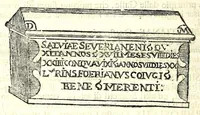 An illustration from Historia antica e moderna, sacra e profana, della città di Trieste, celebre colonia de'cittadini Romani : con la notitia di molt'arcani d'antichità, prerogative di nobiltà, e gesti d'huomini illustri, privilegi della città, e famiglie d'essa, varietà d'eruditioni, inscrittioni, sassi, mausolei, M.S. successi, mutationi de riti, e dominj, fin'à quest'anno 1698 (1698)