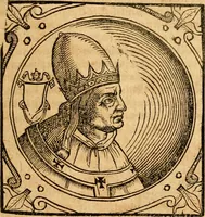 Picture 128 of 231 from Historia B. Platinae de vitis pontificum Romanorum : a D.N. Jesu Christo usque ad Paulum II. venetum papam : longe' quam antea emendatior, doctissimarumq[ue] annotationum Onuphrii Panuinii accessione nunc illustrior reddita : cui, eiusdem Onuphrii accurata atque fideli operâ, reliquorum pontificum vitae, usq[ue] ad Pium V. & Antonii Ciccarellae, usq[ue] ad Clementem VIII. qui hodiè sanctæ Romanae Catholicae ecclesiae præsidet, adiunctæ sunt : accesserunt nunc demum omnium pontificum verae effigies : omnia summo studio emendata & correcta (1600), leaf 154