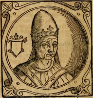 Picture 140 of 231 from Historia B. Platinae de vitis pontificum Romanorum : a D.N. Jesu Christo usque ad Paulum II. venetum papam : longe' quam antea emendatior, doctissimarumq[ue] annotationum Onuphrii Panuinii accessione nunc illustrior reddita : cui, eiusdem Onuphrii accurata atque fideli operâ, reliquorum pontificum vitae, usq[ue] ad Pium V. & Antonii Ciccarellae, usq[ue] ad Clementem VIII. qui hodiè sanctæ Romanae Catholicae ecclesiae præsidet, adiunctæ sunt : accesserunt nunc demum omnium pontificum verae effigies : omnia summo studio emendata & correcta (1600), leaf 161