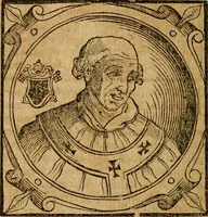 An illustration from Historia B. Platinae de vitis pontificum Romanorum : a D.N. Jesu Christo usque ad Paulum II. venetum papam : longe' quam antea emendatior, doctissimarumq[ue] annotationum Onuphrii Panuinii accessione nunc illustrior reddita : cui, eiusdem Onuphrii accurata atque fideli operâ, reliquorum pontificum vitae, usq[ue] ad Pium V. & Antonii Ciccarellae, usq[ue] ad Clementem VIII. qui hodiè sanctæ Romanae Catholicae ecclesiae præsidet, adiunctæ sunt : accesserunt nunc demum omnium pontificum verae effigies : omnia summo studio emendata & correcta (1600)