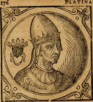 Picture 156 of 231 from Historia B. Platinae de vitis pontificum Romanorum : a D.N. Jesu Christo usque ad Paulum II. venetum papam : longe' quam antea emendatior, doctissimarumq[ue] annotationum Onuphrii Panuinii accessione nunc illustrior reddita : cui, eiusdem Onuphrii accurata atque fideli operâ, reliquorum pontificum vitae, usq[ue] ad Pium V. & Antonii Ciccarellae, usq[ue] ad Clementem VIII. qui hodiè sanctæ Romanae Catholicae ecclesiae præsidet, adiunctæ sunt : accesserunt nunc demum omnium pontificum verae effigies : omnia summo studio emendata & correcta (1600), leaf 177