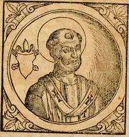 An illustration from Historia B. Platinae de vitis pontificum Romanorum : a D.N. Jesu Christo usque ad Paulum II. venetum papam : longe' quam antea emendatior, doctissimarumq[ue] annotationum Onuphrii Panuinii accessione nunc illustrior reddita : cui, eiusdem Onuphrii accurata atque fideli operâ, reliquorum pontificum vitae, usq[ue] ad Pium V. & Antonii Ciccarellae, usq[ue] ad Clementem VIII. qui hodiè sanctæ Romanae Catholicae ecclesiae præsidet, adiunctæ sunt : accesserunt nunc demum omnium pontificum verae effigies : omnia summo studio emendata & correcta (1600)