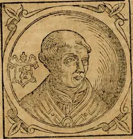 Picture 161 of 231 from Historia B. Platinae de vitis pontificum Romanorum : a D.N. Jesu Christo usque ad Paulum II. venetum papam : longe' quam antea emendatior, doctissimarumq[ue] annotationum Onuphrii Panuinii accessione nunc illustrior reddita : cui, eiusdem Onuphrii accurata atque fideli operâ, reliquorum pontificum vitae, usq[ue] ad Pium V. & Antonii Ciccarellae, usq[ue] ad Clementem VIII. qui hodiè sanctæ Romanae Catholicae ecclesiae præsidet, adiunctæ sunt : accesserunt nunc demum omnium pontificum verae effigies : omnia summo studio emendata & correcta (1600), leaf 195