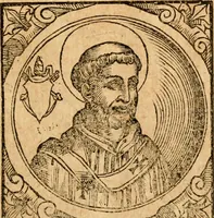 An illustration from Historia B. Platinae de vitis pontificum Romanorum : a D.N. Jesu Christo usque ad Paulum II. venetum papam : longe' quam antea emendatior, doctissimarumq[ue] annotationum Onuphrii Panuinii accessione nunc illustrior reddita : cui, eiusdem Onuphrii accurata atque fideli operâ, reliquorum pontificum vitae, usq[ue] ad Pium V. & Antonii Ciccarellae, usq[ue] ad Clementem VIII. qui hodiè sanctæ Romanae Catholicae ecclesiae præsidet, adiunctæ sunt : accesserunt nunc demum omnium pontificum verae effigies : omnia summo studio emendata & correcta (1600)