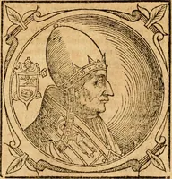 Picture 170 of 231 from Historia B. Platinae de vitis pontificum Romanorum : a D.N. Jesu Christo usque ad Paulum II. venetum papam : longe' quam antea emendatior, doctissimarumq[ue] annotationum Onuphrii Panuinii accessione nunc illustrior reddita : cui, eiusdem Onuphrii accurata atque fideli operâ, reliquorum pontificum vitae, usq[ue] ad Pium V. & Antonii Ciccarellae, usq[ue] ad Clementem VIII. qui hodiè sanctæ Romanae Catholicae ecclesiae præsidet, adiunctæ sunt : accesserunt nunc demum omnium pontificum verae effigies : omnia summo studio emendata & correcta (1600), leaf 210
