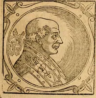 Picture 172 of 231 from Historia B. Platinae de vitis pontificum Romanorum : a D.N. Jesu Christo usque ad Paulum II. venetum papam : longe' quam antea emendatior, doctissimarumq[ue] annotationum Onuphrii Panuinii accessione nunc illustrior reddita : cui, eiusdem Onuphrii accurata atque fideli operâ, reliquorum pontificum vitae, usq[ue] ad Pium V. & Antonii Ciccarellae, usq[ue] ad Clementem VIII. qui hodiè sanctæ Romanae Catholicae ecclesiae præsidet, adiunctæ sunt : accesserunt nunc demum omnium pontificum verae effigies : omnia summo studio emendata & correcta (1600), leaf 212