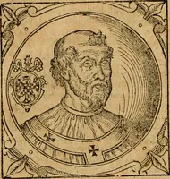 An illustration from Historia B. Platinae de vitis pontificum Romanorum : a D.N. Jesu Christo usque ad Paulum II. venetum papam : longe' quam antea emendatior, doctissimarumq[ue] annotationum Onuphrii Panuinii accessione nunc illustrior reddita : cui, eiusdem Onuphrii accurata atque fideli operâ, reliquorum pontificum vitae, usq[ue] ad Pium V. & Antonii Ciccarellae, usq[ue] ad Clementem VIII. qui hodiè sanctæ Romanae Catholicae ecclesiae præsidet, adiunctæ sunt : accesserunt nunc demum omnium pontificum verae effigies : omnia summo studio emendata & correcta (1600)