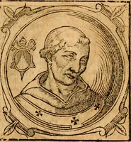 An illustration from Historia B. Platinae de vitis pontificum Romanorum : a D.N. Jesu Christo usque ad Paulum II. venetum papam : longe' quam antea emendatior, doctissimarumq[ue] annotationum Onuphrii Panuinii accessione nunc illustrior reddita : cui, eiusdem Onuphrii accurata atque fideli operâ, reliquorum pontificum vitae, usq[ue] ad Pium V. & Antonii Ciccarellae, usq[ue] ad Clementem VIII. qui hodiè sanctæ Romanae Catholicae ecclesiae præsidet, adiunctæ sunt : accesserunt nunc demum omnium pontificum verae effigies : omnia summo studio emendata & correcta (1600)