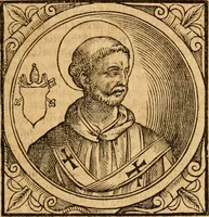 An illustration from Historia B. Platinae de vitis pontificum Romanorum : a D.N. Jesu Christo usque ad Paulum II. venetum papam : longe' quam antea emendatior, doctissimarumq[ue] annotationum Onuphrii Panuinii accessione nunc illustrior reddita : cui, eiusdem Onuphrii accurata atque fideli operâ, reliquorum pontificum vitae, usq[ue] ad Pium V. & Antonii Ciccarellae, usq[ue] ad Clementem VIII. qui hodiè sanctæ Romanae Catholicae ecclesiae præsidet, adiunctæ sunt : accesserunt nunc demum omnium pontificum verae effigies : omnia summo studio emendata & correcta (1600)