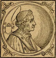 Picture 18 of 231 from Historia B. Platinae de vitis pontificum Romanorum : a D.N. Jesu Christo usque ad Paulum II. venetum papam : longe' quam antea emendatior, doctissimarumq[ue] annotationum Onuphrii Panuinii accessione nunc illustrior reddita : cui, eiusdem Onuphrii accurata atque fideli operâ, reliquorum pontificum vitae, usq[ue] ad Pium V. & Antonii Ciccarellae, usq[ue] ad Clementem VIII. qui hodiè sanctæ Romanae Catholicae ecclesiae præsidet, adiunctæ sunt : accesserunt nunc demum omnium pontificum verae effigies : omnia summo studio emendata & correcta (1600), leaf 27